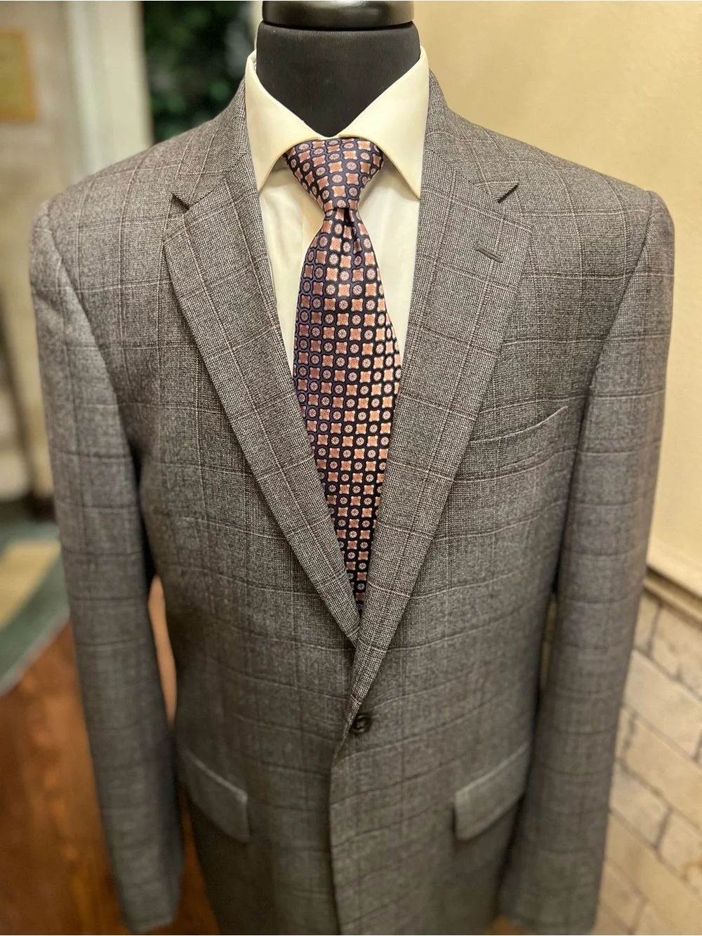 Jos A  Bank Window Pane Sport Coat Blazer Jacket 100% Wool Gray Men 44XL